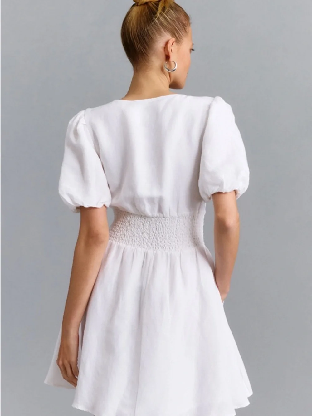 Nwot Anthropologie Katerina White Puff-Sleeve Deep V Mini Dress - Picture 3 of 6